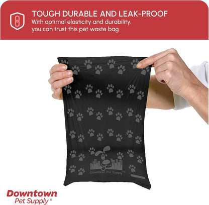 Poop Bags for Dogs with Dispenser, 180 Count - Leak-Proof Dog Waste Bags and Bone-Shaped Dog Poop Bags Holder for Leash - Black with Paw Prints, 12.5" X 8.5"