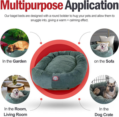 52 Inch Micro Velvet Calming Dog Bed Washable – Cozy Soft round Dog Bed with Spine for Head Support - Fluffy Donut Puppy Mat 52X35X11 (Inch) X- Large – Azure